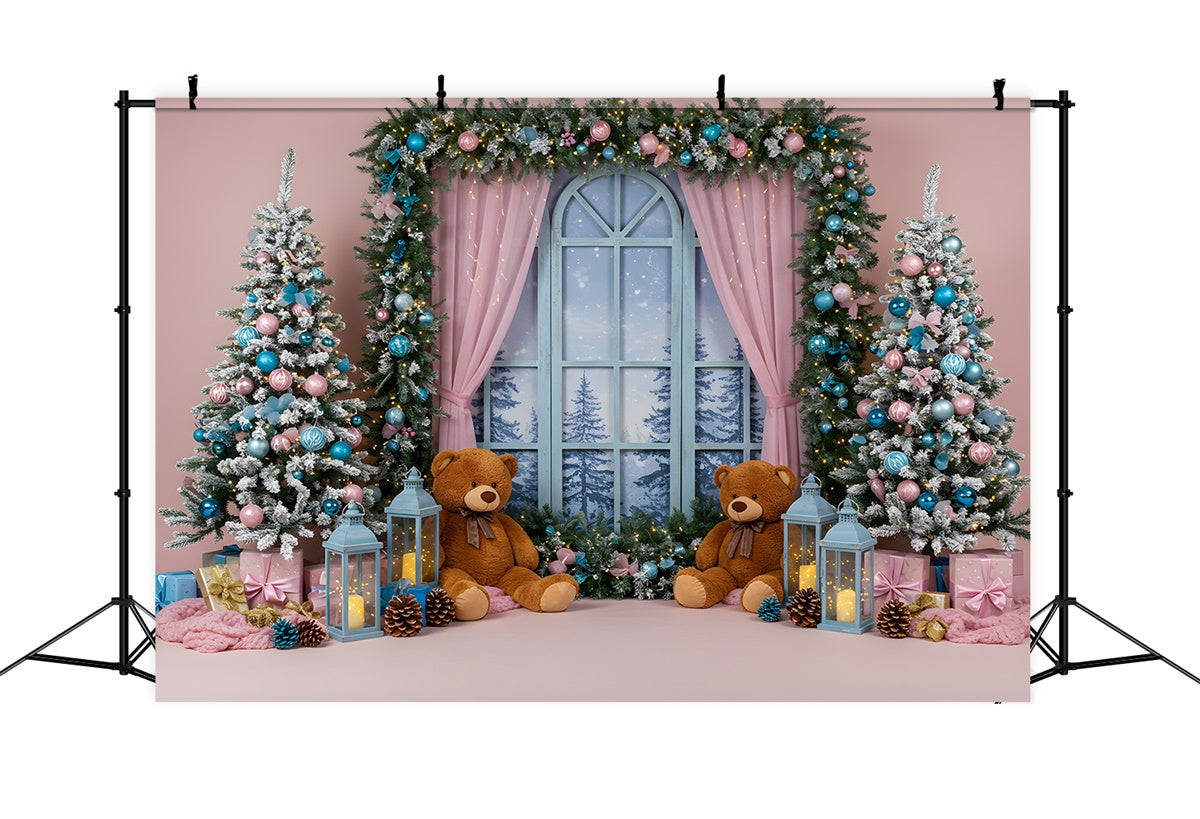 Professionelle Weihnachts-Hintergrundbilder Teddybären Fenster-Szene Hintergrund CEM5-17