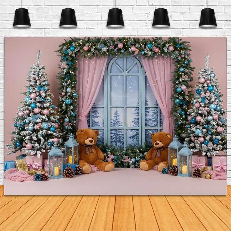Professionelle Weihnachts-Hintergrundbilder Teddybären Fenster-Szene Hintergrund CEM5-17