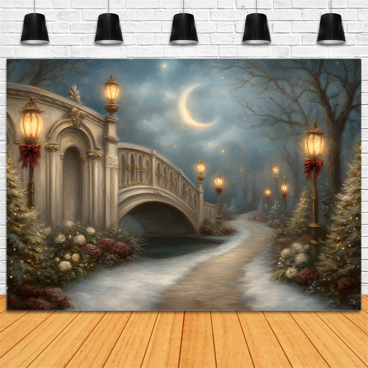 Weihnachten Backdrops Urlaub Brücke Laterne Mond Backdrop CEM5-21