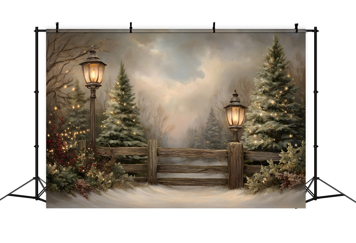 Weihnachten Backdrops Verkauf Frosty Trees Rustic Fence Backdrop CEM5-22