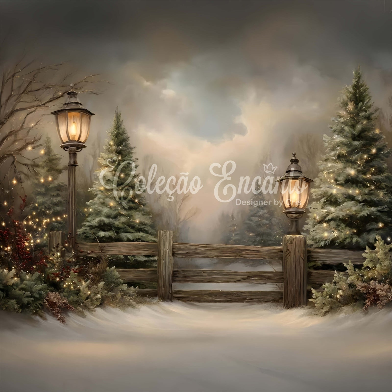 Weihnachten Backdrops Verkauf Frosty Trees Rustic Fence Backdrop CEM5-22