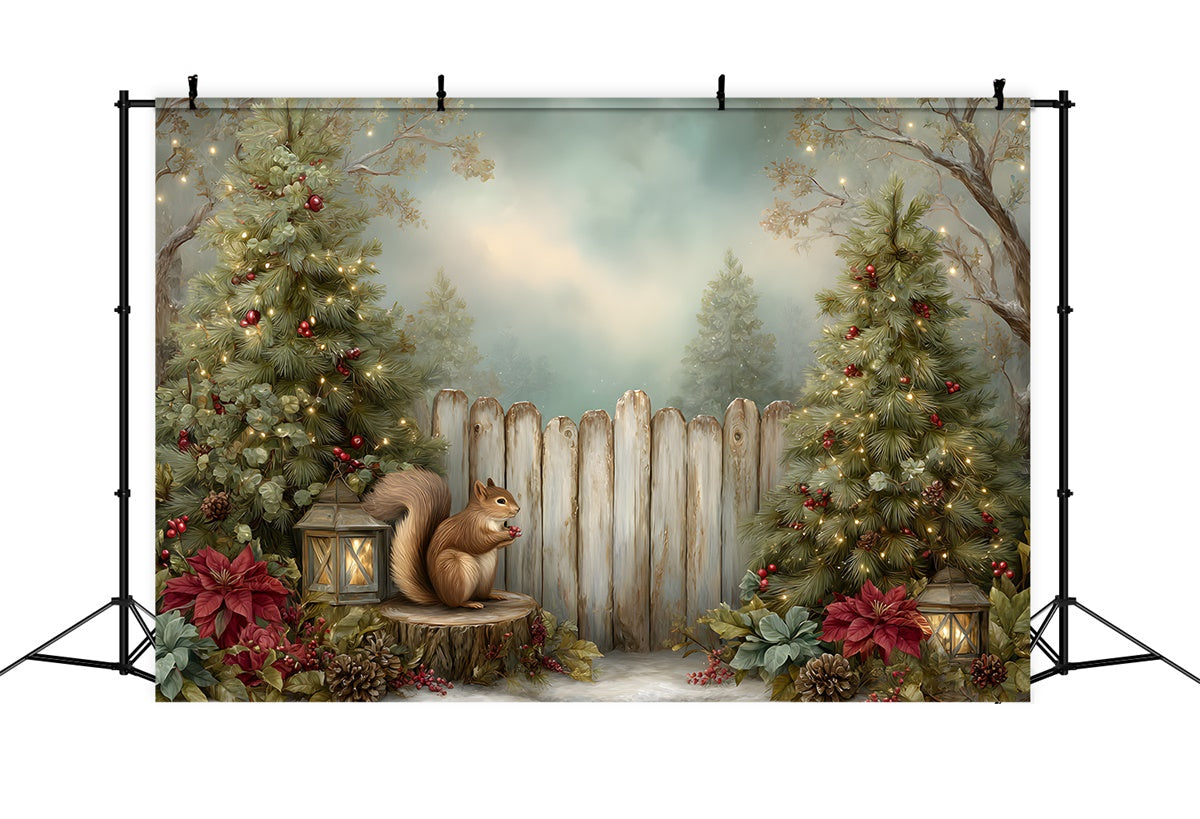 Weihnachten Fotokulissen Eichhörnchen Tannenbaum Zaun Kulisse CEM5-27