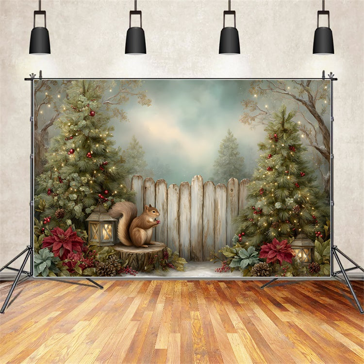 Weihnachten Fotokulissen Eichhörnchen Tannenbaum Zaun Kulisse CEM5-27