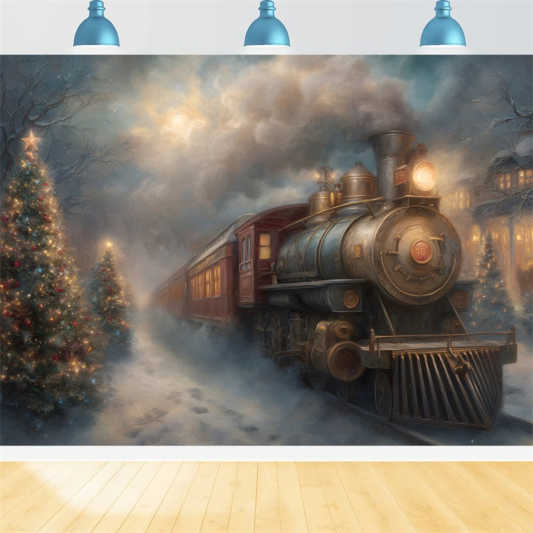 Weihnachten Fotohintergrund Vintage Zug Winter Nacht Hintergrund CEM5-28