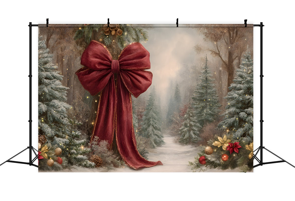 Weihnachts-Hintergrund für Fotografie Rote Schleife Tannenbaum Hintergrund CEM5-32