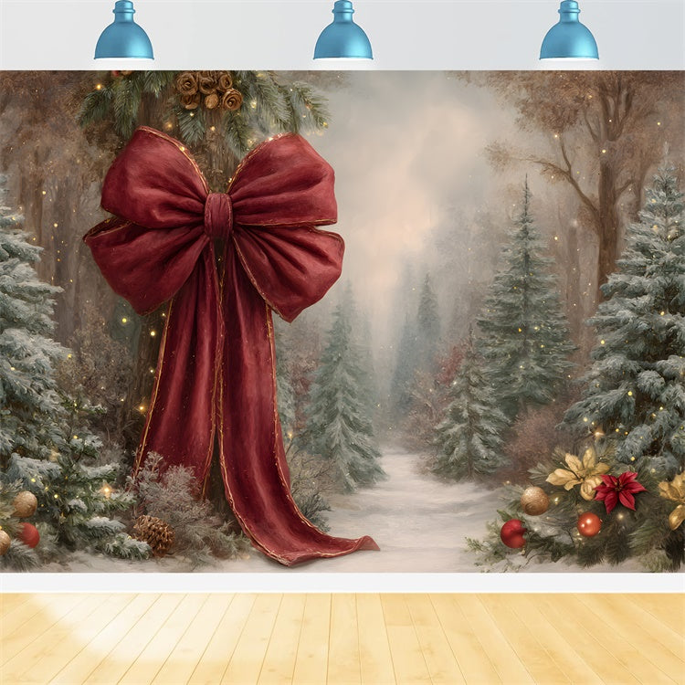 Weihnachts-Hintergrund für Fotografie Rote Schleife Tannenbaum Hintergrund CEM5-32