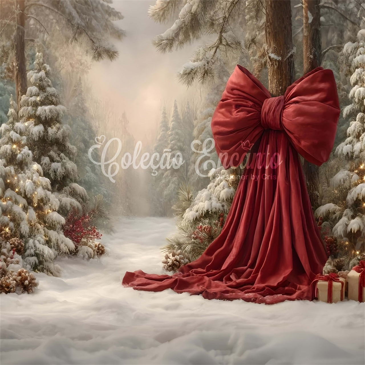Weihnachtsbaum Backdrop Verschneiter Wald Holiday Bow Backdrop CEM5-33