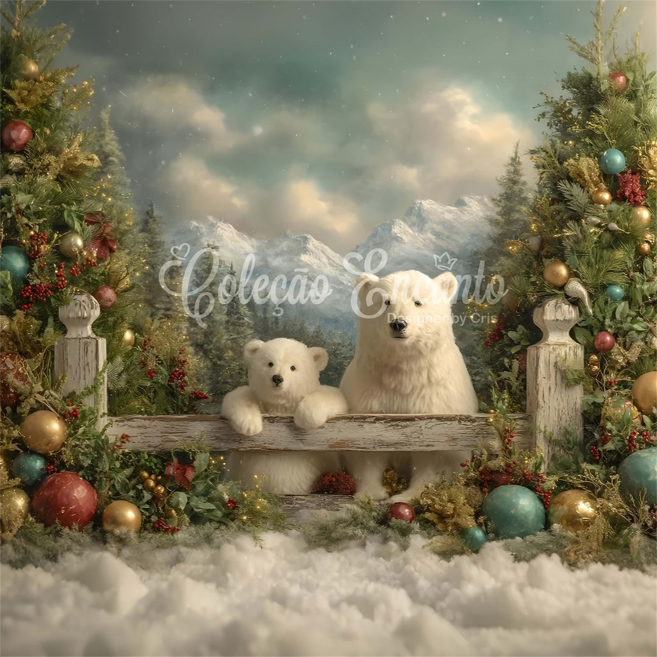 Weihnachten Backdrop Ideen Eisbären Bergblick Backdrop CEM5-36