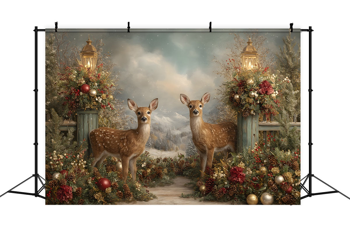 Weihnachten Backdrop Holiday Rentier Wald Laterne Backdrop CEM5-38