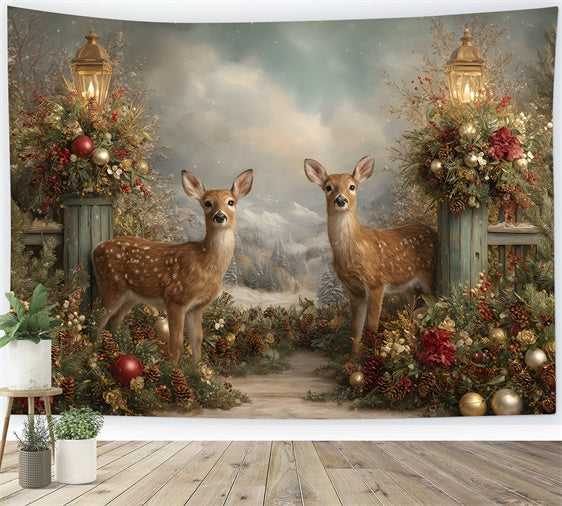 Weihnachten Backdrop Holiday Rentier Wald Laterne Backdrop CEM5-38