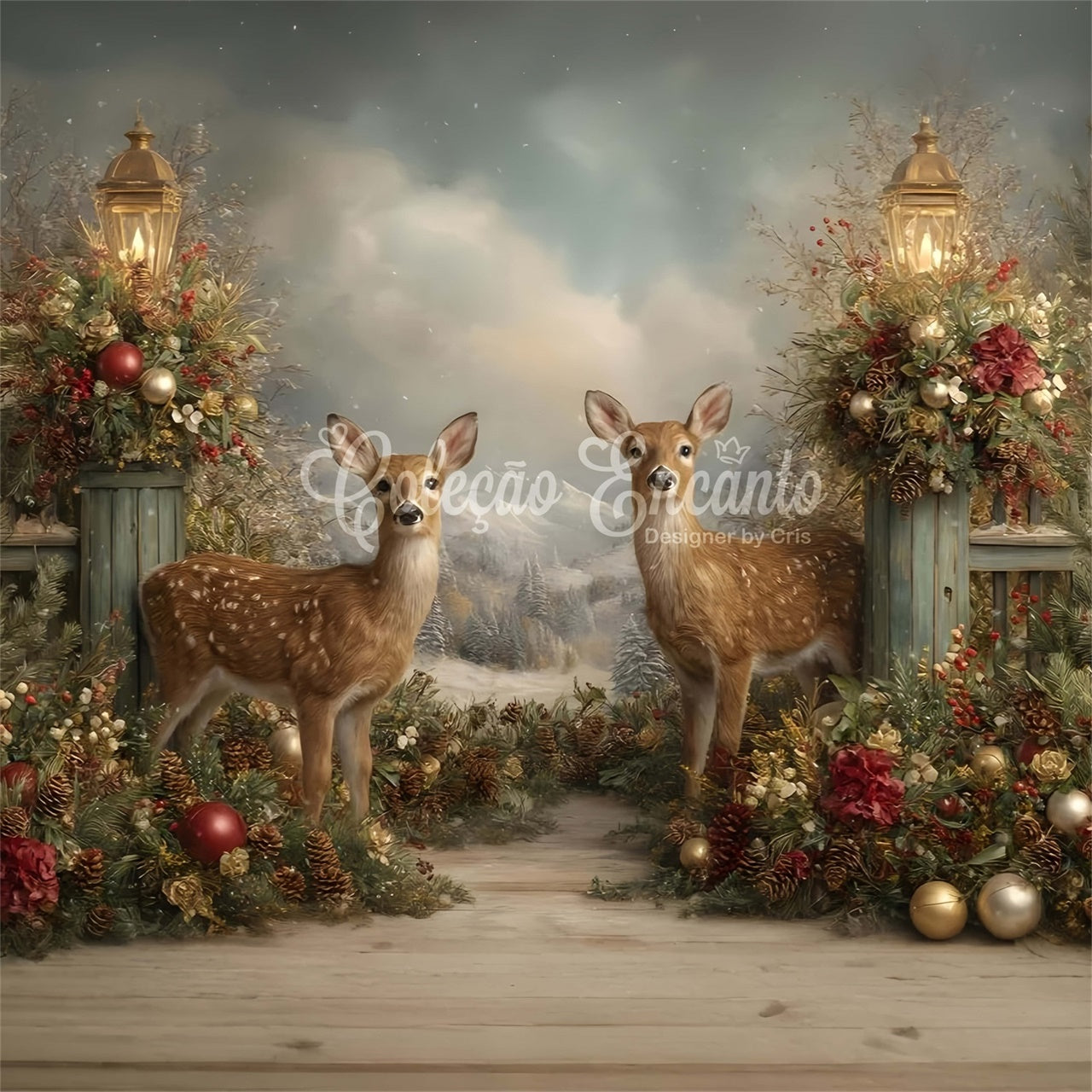 Weihnachten Backdrop Holiday Rentier Wald Laterne Backdrop CEM5-38