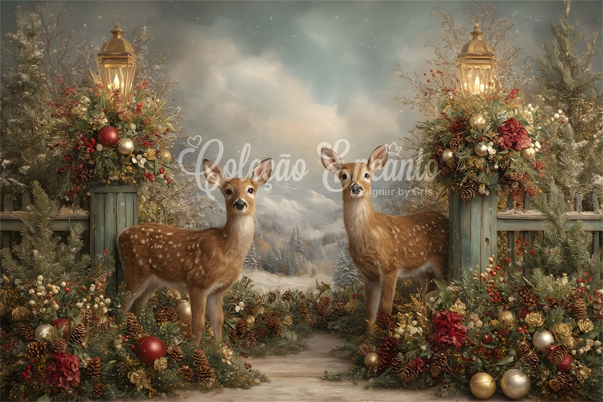 Weihnachten Backdrop Holiday Rentier Wald Laterne Backdrop CEM5-38