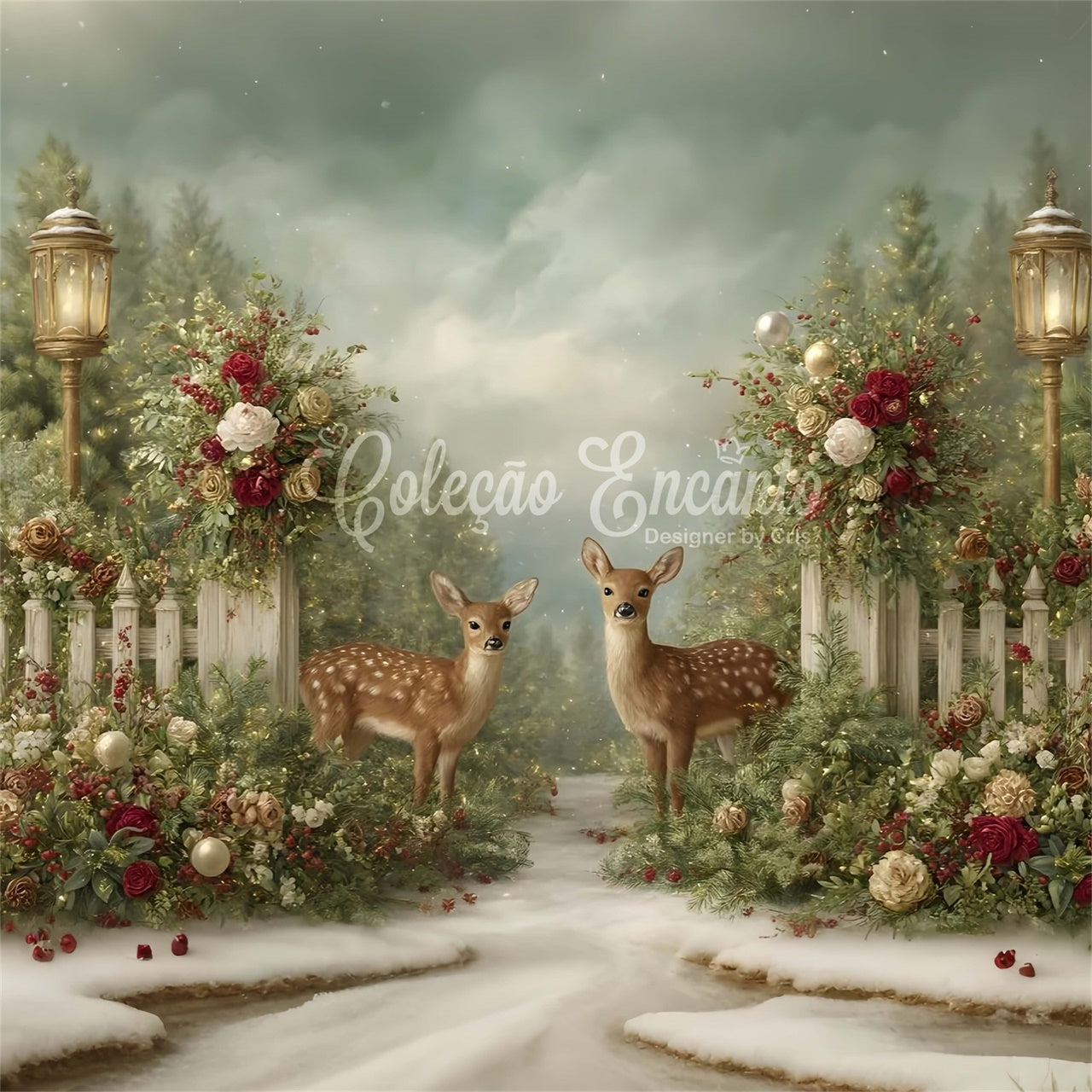Weihnachten Backdrops Verkauf Winter Rentier Rose Decor Backdrop CEM5-39