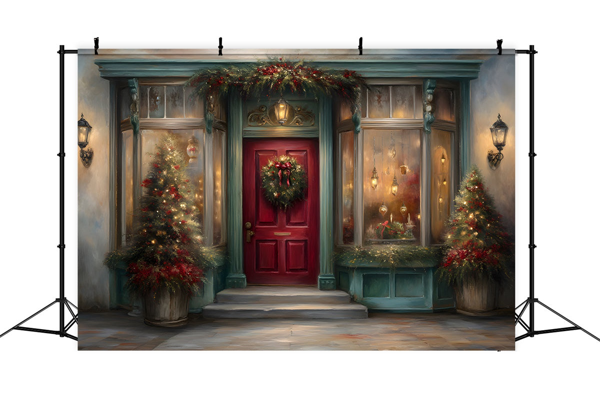 Weihnachten Backdrop für Fotos Rot Tür Kranz Fenster Hintergrund CEM5-41