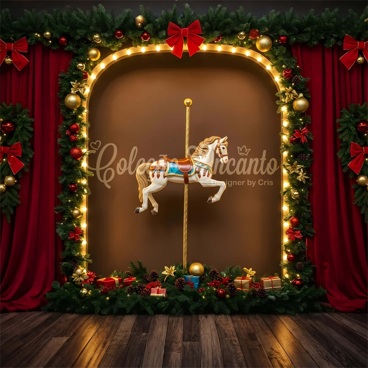 Weihnachten Backdrops Rot Theater Girlande Karussell Hintergrund CEM5-5