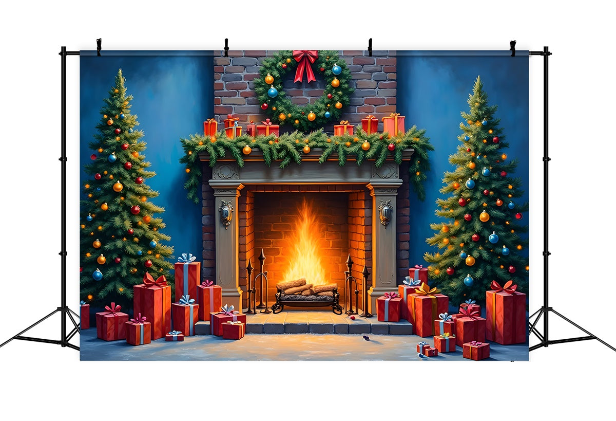 Weihnachtskamin Backdrop Kamin Girlande Baum Backdrop CEM5-63