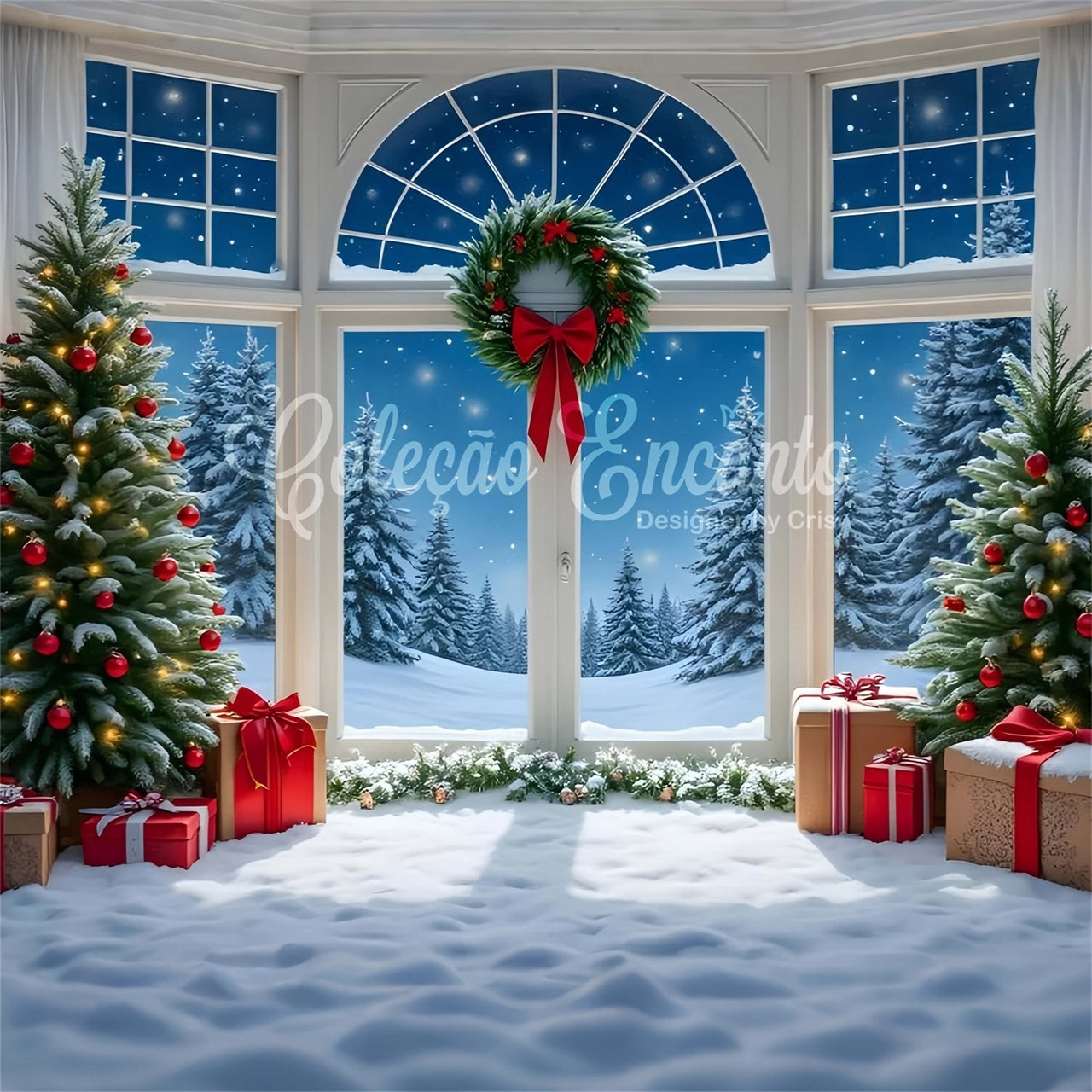 Weihnachten Fotokulissen Ornament Baum Schnee Fenster Kulisse CEM5-72