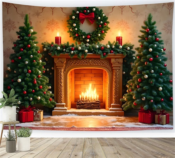 Weihnachten Kamin Backdrop Klassischer Kamin Kranz Backdrop CEM5-74