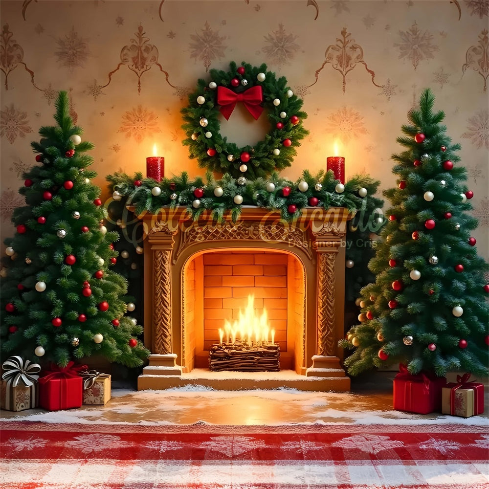 Weihnachten Kamin Backdrop Klassischer Kamin Kranz Backdrop CEM5-74