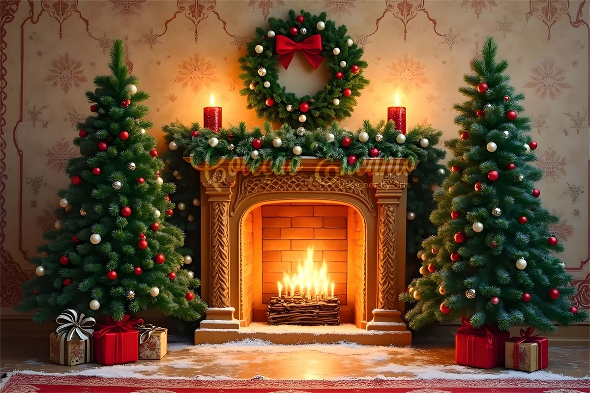 Weihnachten Kamin Backdrop Klassischer Kamin Kranz Backdrop CEM5-74