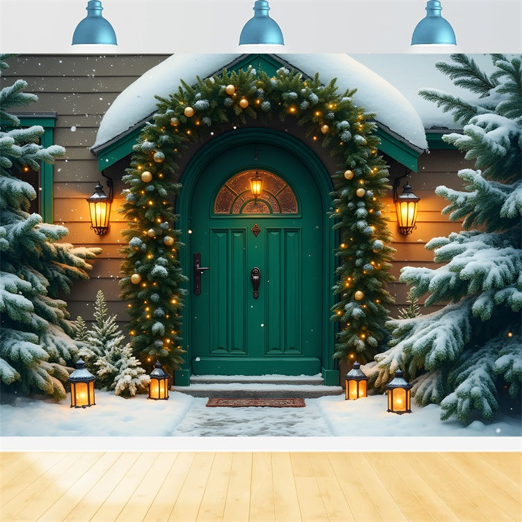 Weihnachten Backdrops Grüne Tür Feiertag Backdrop CEM5-76