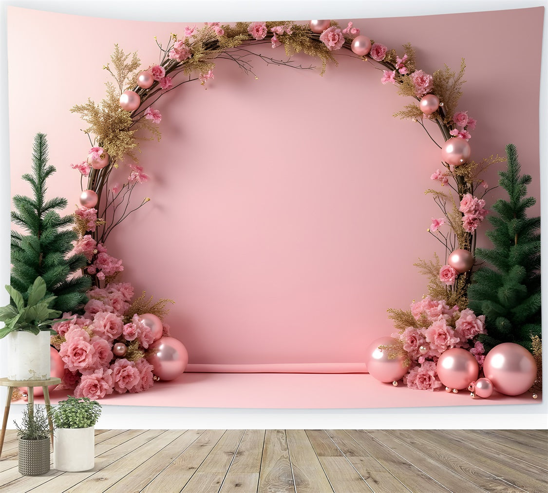 Professionelle Weihnachts-Hintergrundbilder Rosa Blumenbogen-Hintergrundbild CEM5-78
