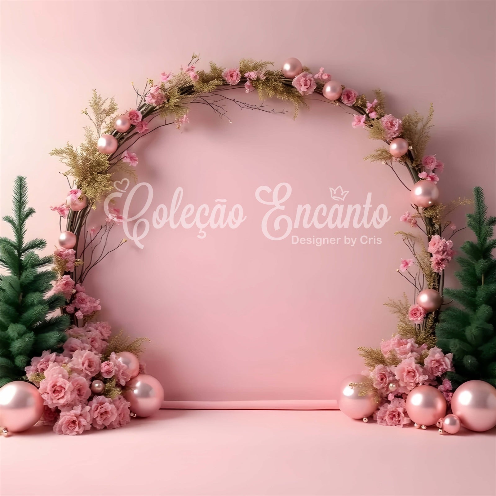 Professionelle Weihnachts-Hintergrundbilder Rosa Blumenbogen-Hintergrundbild CEM5-78
