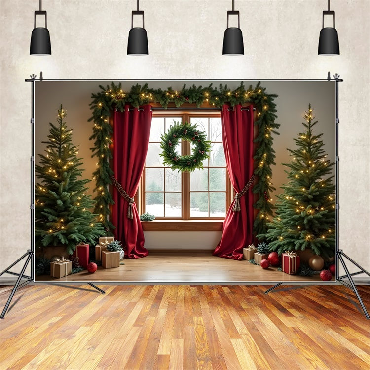 Weihnachtsbaum Backdrop Vorhänge Urlaub Fenster Backdrop CEM5-87