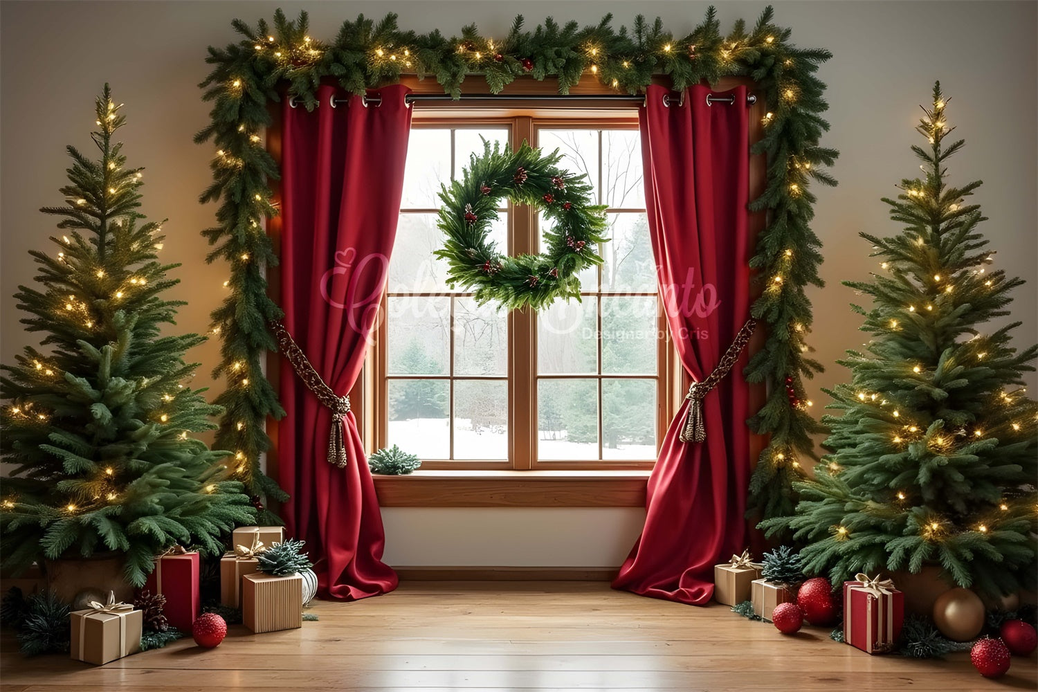 Weihnachtsbaum Backdrop Vorhänge Urlaub Fenster Backdrop CEM5-87