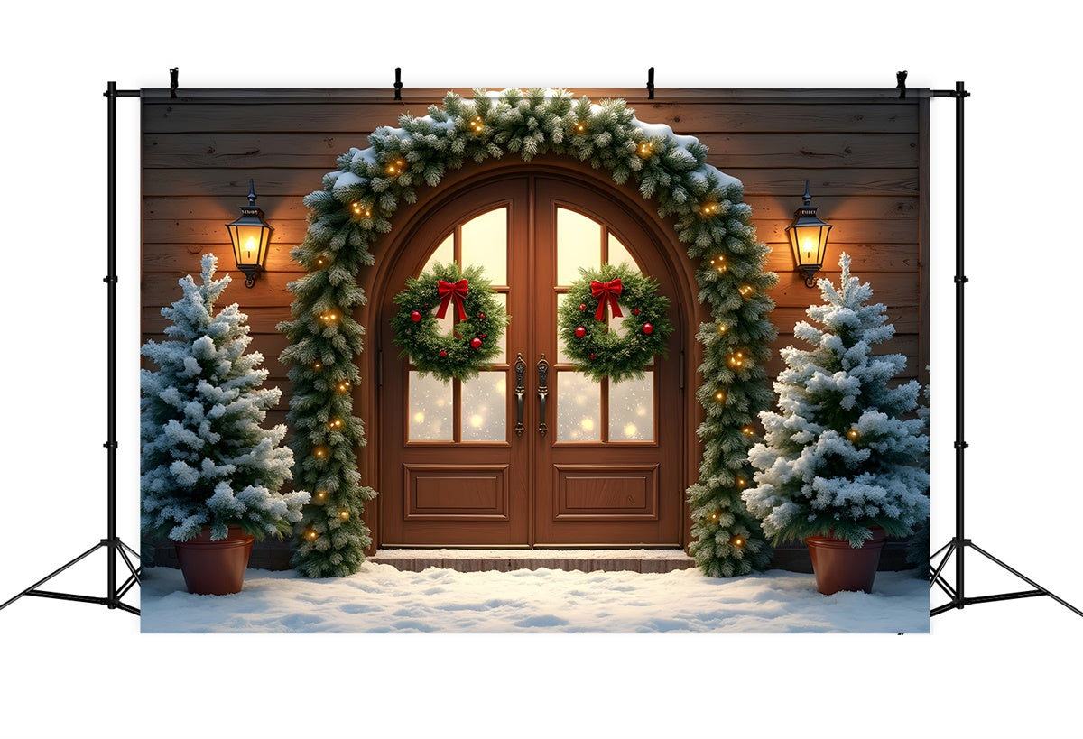 Xmas Backdrop Holztür Girlande Baum Backdrop CEM5-88