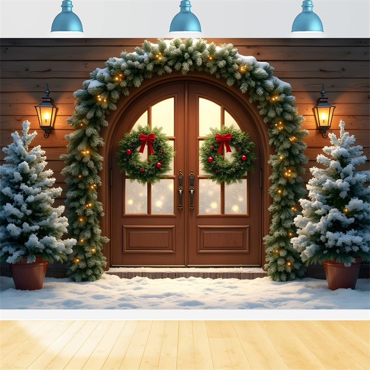 Xmas Backdrop Holztür Girlande Baum Backdrop CEM5-88