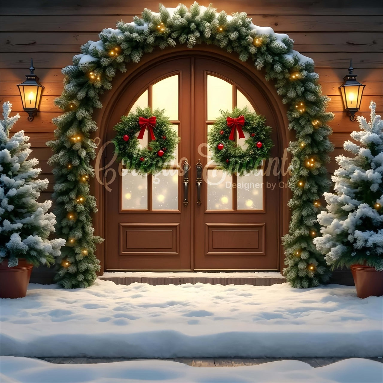 Xmas Backdrop Holztür Girlande Baum Backdrop CEM5-88