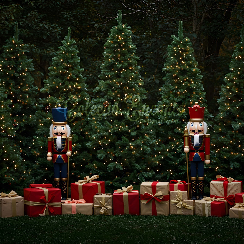 Weihnachtsbaum-Hintergrund Nussknacker Geschenk Funkelnde Bäume Hintergrund CEM5-9