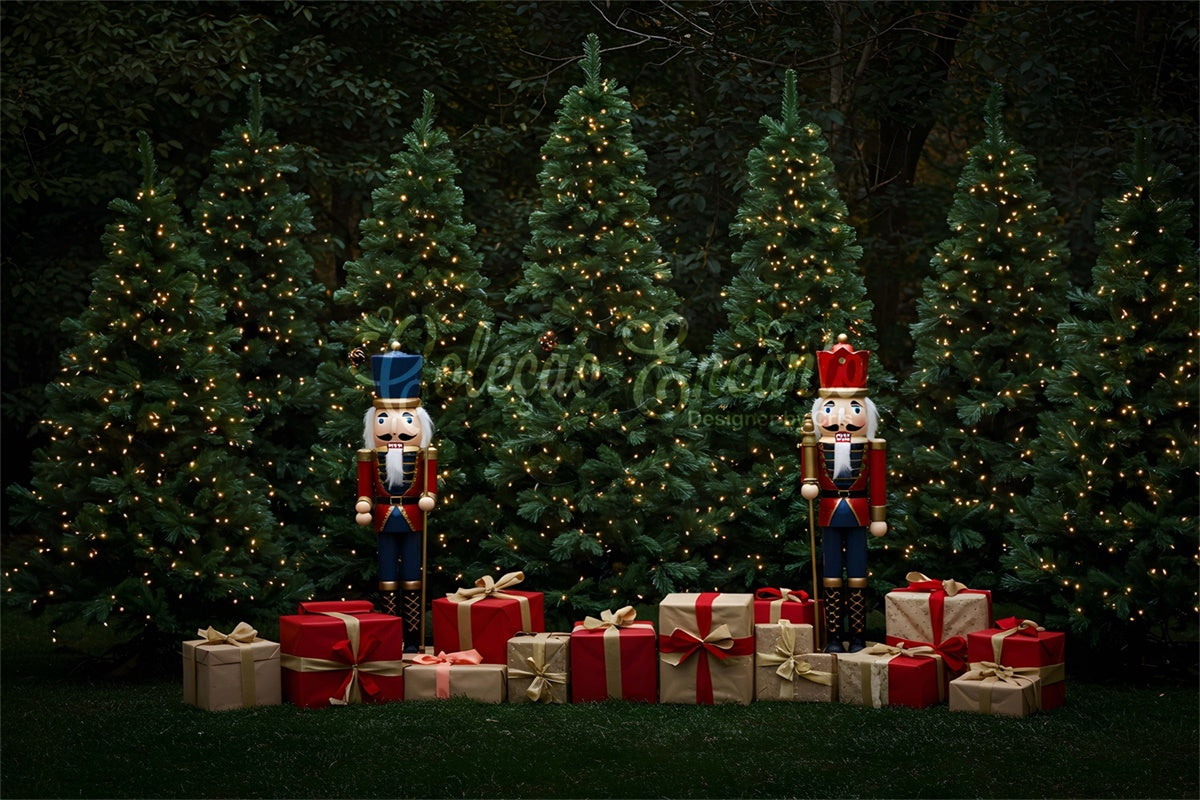 Weihnachtsbaum-Hintergrund Nussknacker Geschenk Funkelnde Bäume Hintergrund CEM5-9