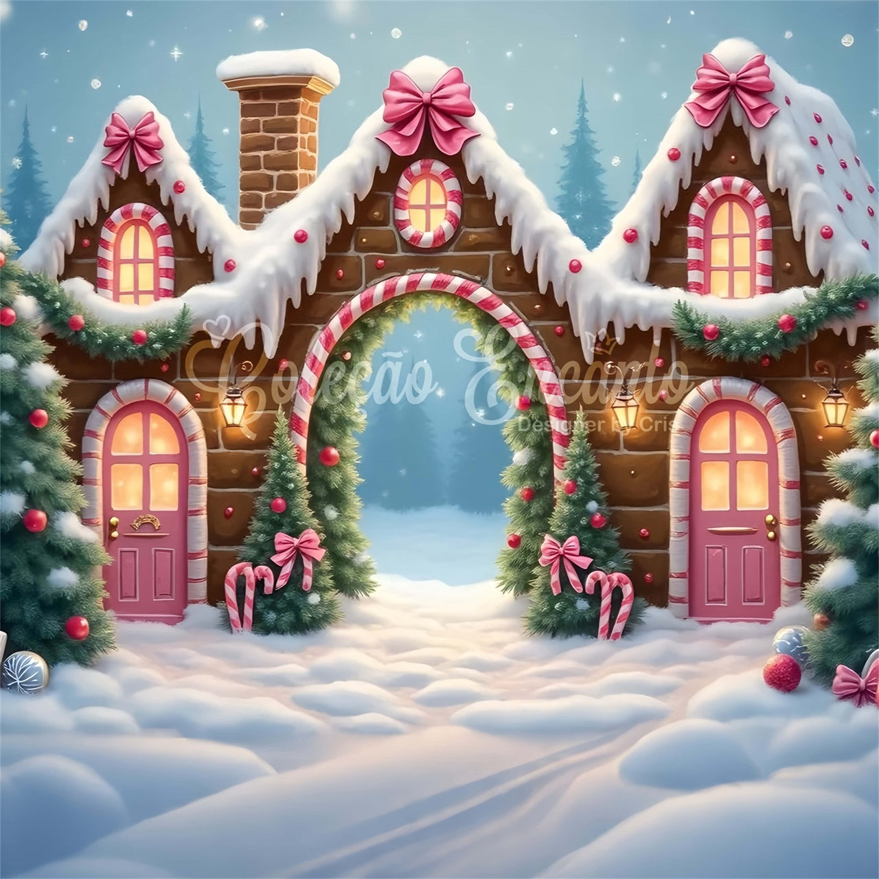 Weihnachtsdorf Backdrop Lebkuchen Zuckerstangen Backdrop CEM5-92