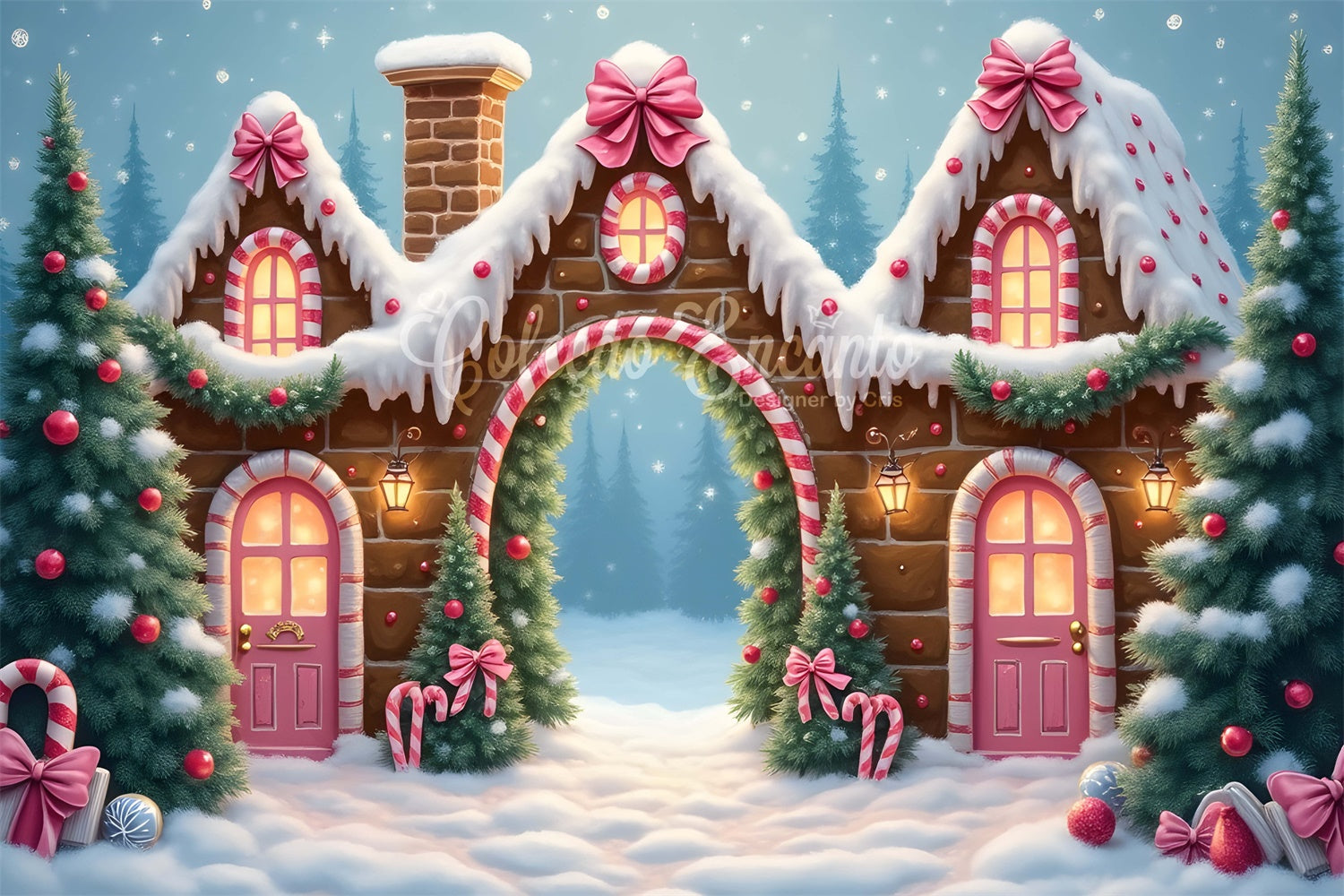 Weihnachtsdorf Backdrop Lebkuchen Zuckerstangen Backdrop CEM5-92