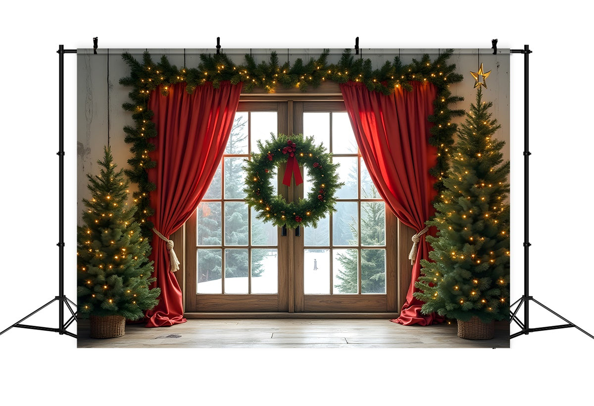 Weihnachten Fotografie Backdrops Roter Vorhang Fenster Backdrop CEM5-93