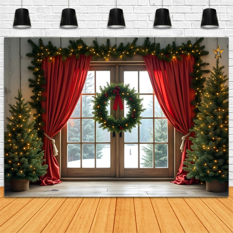 Weihnachten Fotografie Backdrops Roter Vorhang Fenster Backdrop CEM5-93