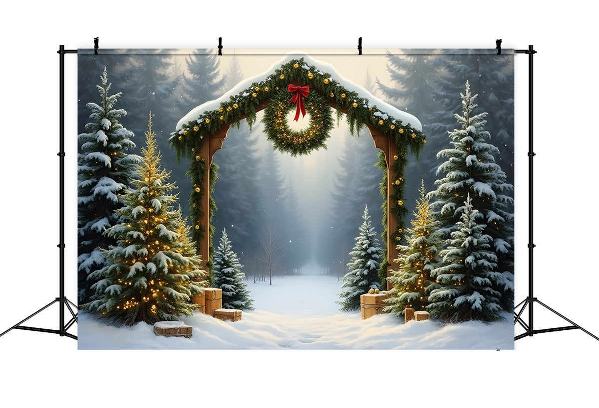 Weihnachten Backdrops Verschneiter Wald Bogen Kranz Backdrop CEM5-96