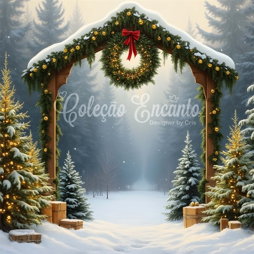 Weihnachten Backdrops Verschneiter Wald Bogen Kranz Backdrop CEM5-96