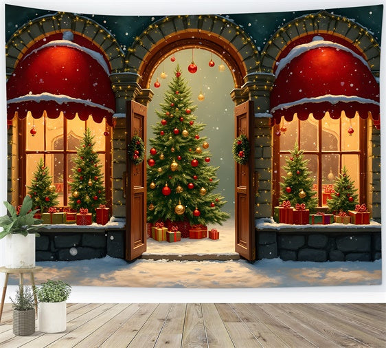 Weihnachtsbaum Backdrop Gewölbte Fenster Baum Display Backdrop CEM5-98