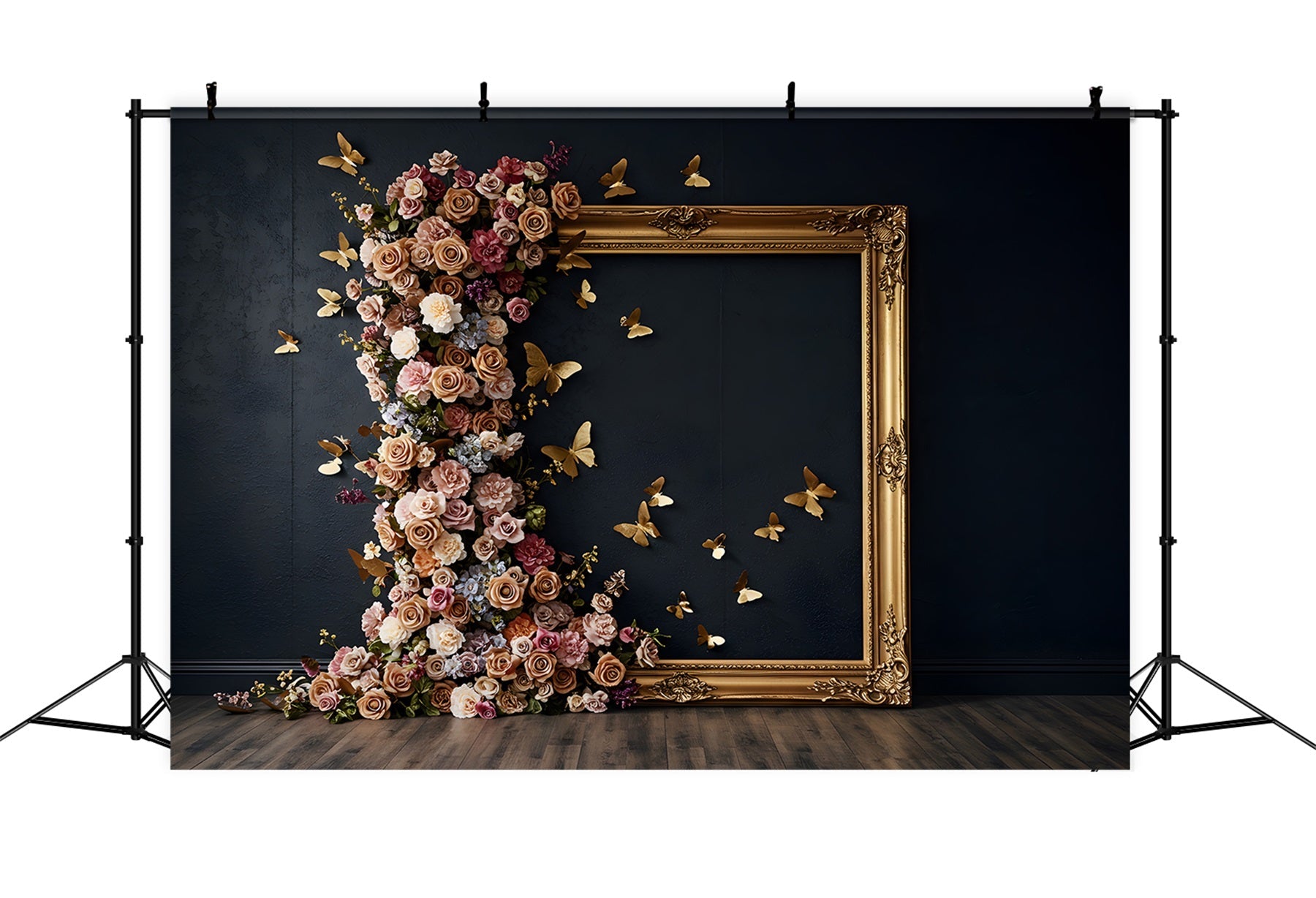 Fotohintergründe für den Muttertag Goldrahmen Blumen Schmetterling Muttertag-Fotohintergrund von Magali