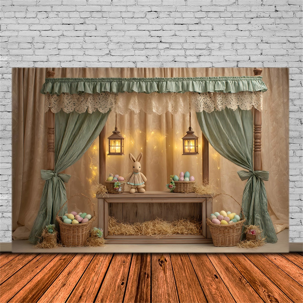 Oster-Hintergrund mit niedlichem Baldachin Hasen-Eierkörbchen Oster-Bildhintergrund von Magali