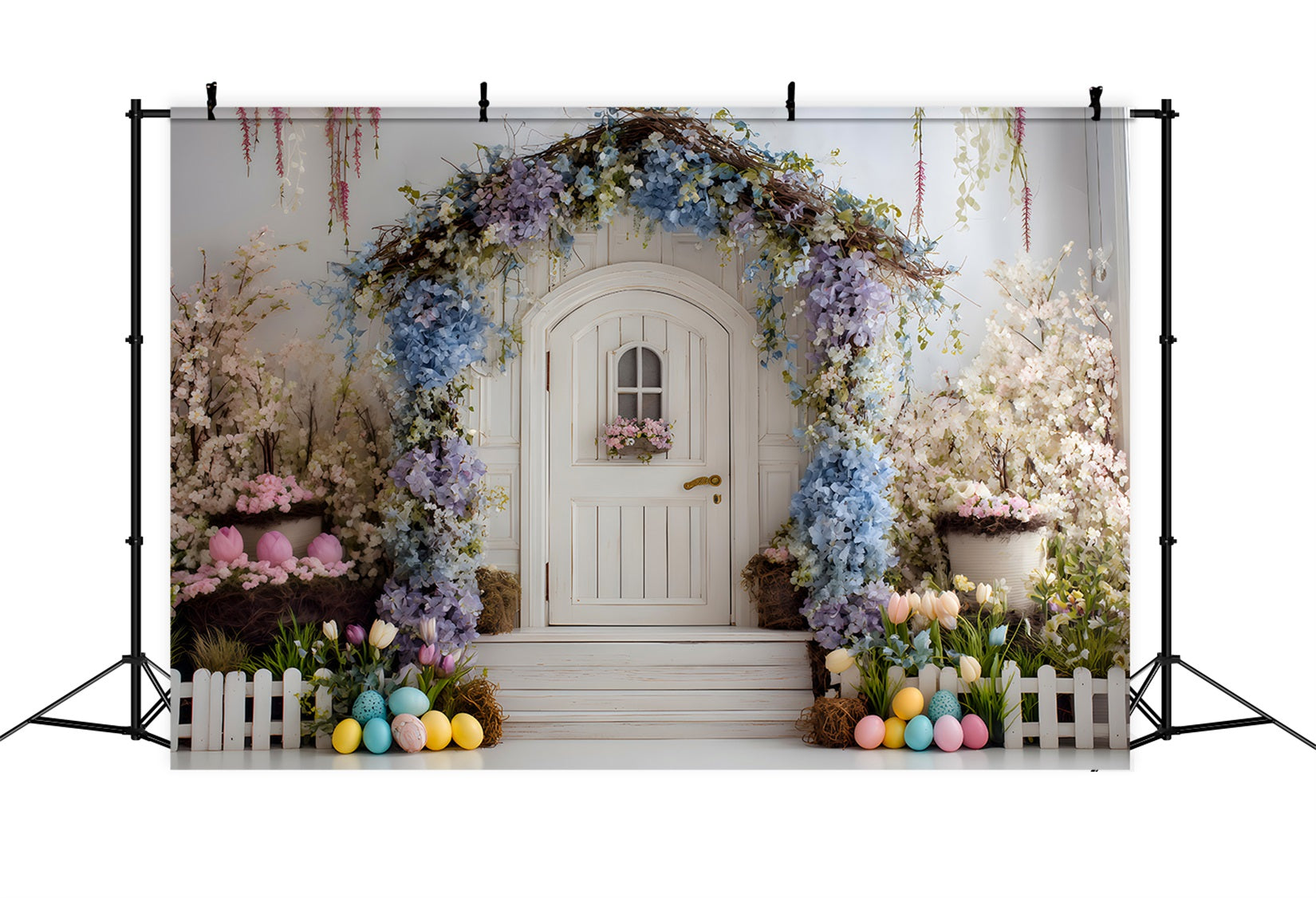 Osterkranz Türhintergrund Blauer Bogen Weiße Tür Fotohintergründe Ostern Von Magali