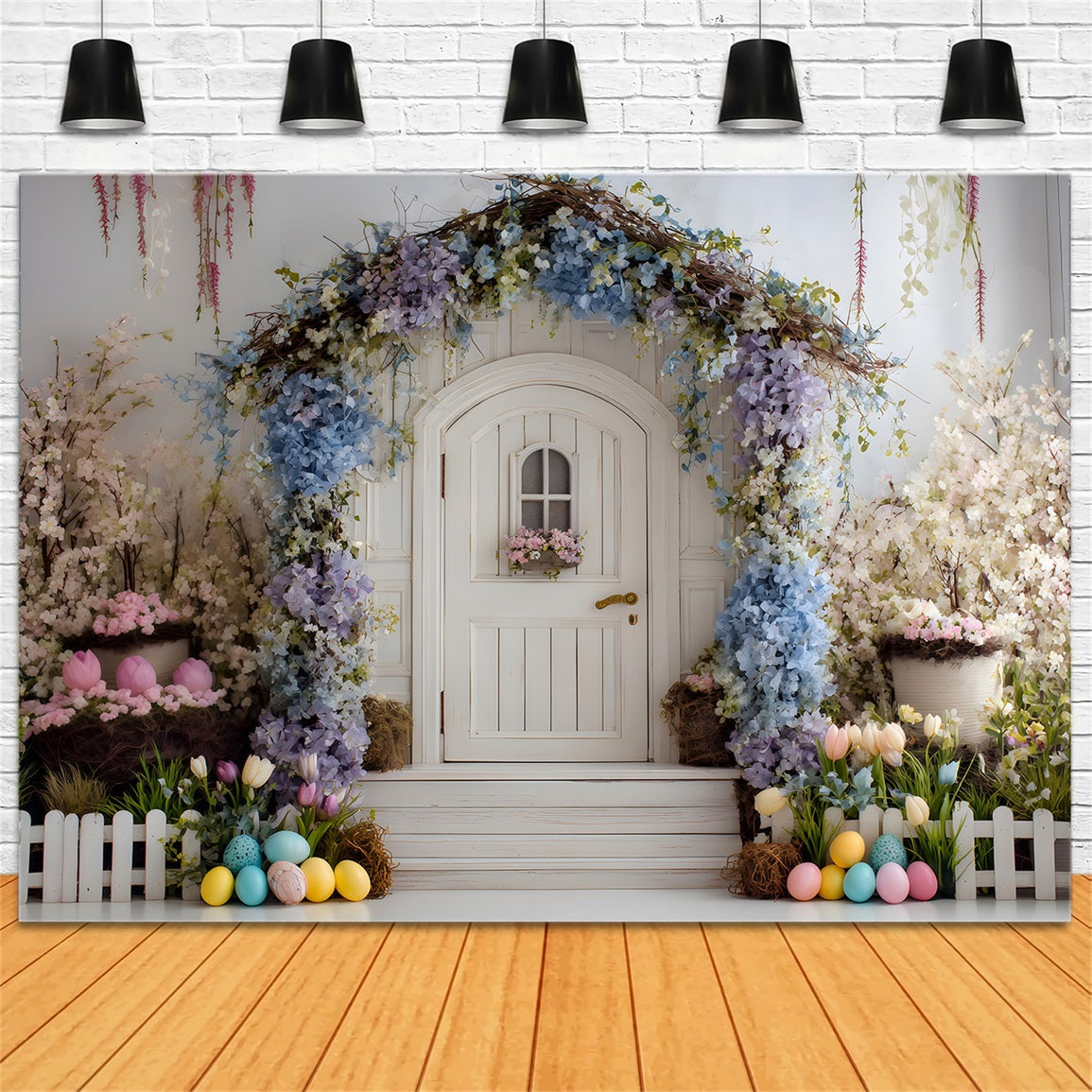 Osterkranz Türhintergrund Blauer Bogen Weiße Tür Fotohintergründe Ostern Von Magali