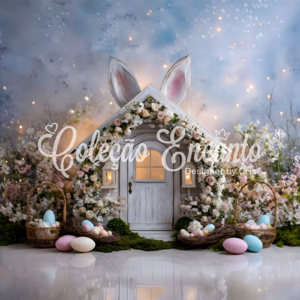 Oster-Märchen-Hintergrund Blumen-Hasen-Eier-Nester Fotografie Oster-Hintergründe von Magali