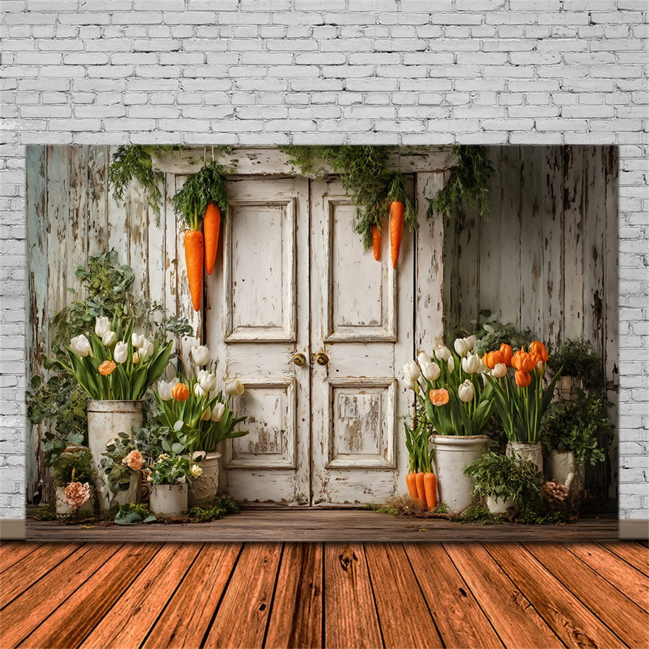 Oster-Tulpen-Hintergrund Rustikale Karotten-Türblüten Oster-Hintergründe von Magali