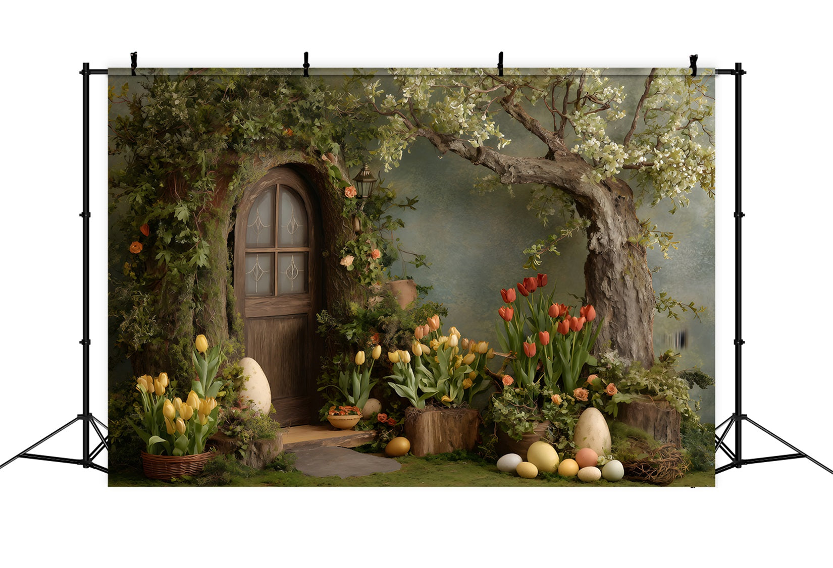 Osterkulisse im Landhausstil Efeu Tür Blüten Eier Osterkulisse Bilder von Magali