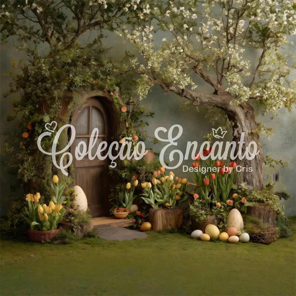 Osterkulisse im Landhausstil Efeu Tür Blüten Eier Osterkulisse Bilder von Magali