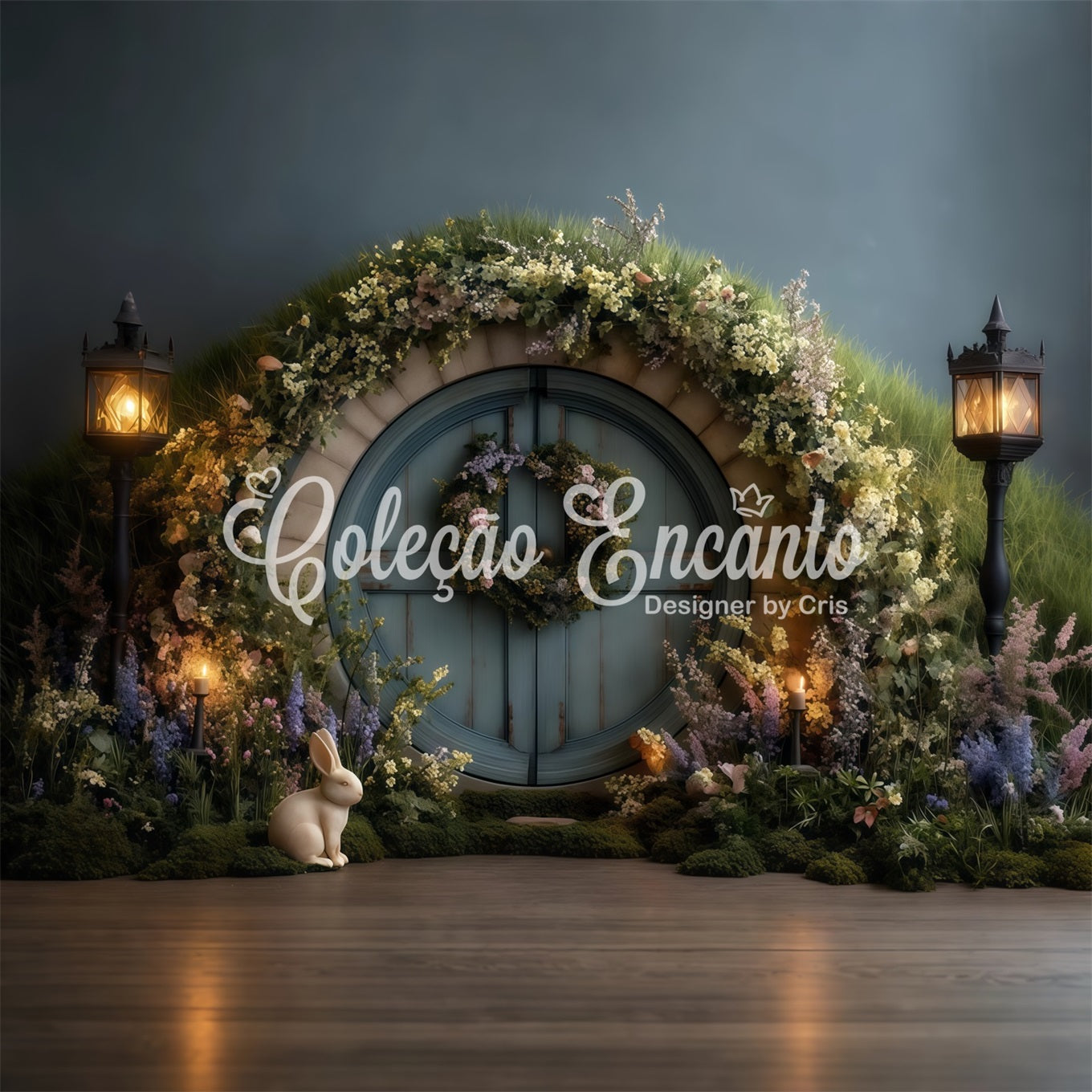 Hintergrund mit Hasenbau Verzauberte Moostür Laternenlicht Osterhintergründe von Magali